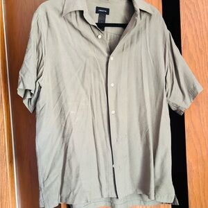 Olive Green Men's Button Down Silk Shirt